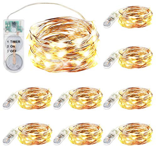 innotree Aufgerüstet 9 Stück Lichterkette Batterie mit Timer, Batterie Kupfer Drahtlichterkette 2M 20 LEDs Lichterketten Weihnachten Batteriebetrieben Wasserdichte Lichter Flasche Dekoration, Warmweiß
