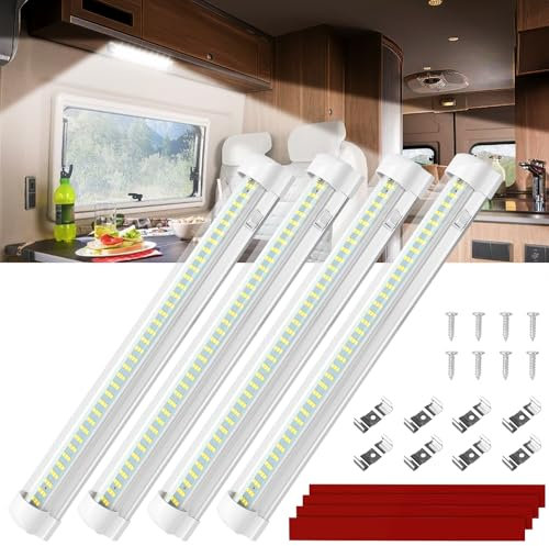 Linkstyle 12V LED Lichtleiste, 108 LEDs Innenbeleuchtung mit Schalter, 1800LM 6W Auto Innenlichtleiste für Wohnmobil Camper Boot LKW Van, 4 Stück