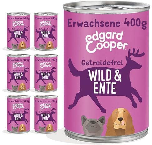 Edgard & Cooper Nassfutter für Hunde (Wild & Ente, 400g x 6), Getreidefrei, natürliche Zutaten und frisches Fleisch, voller essentieller Aminosäuren