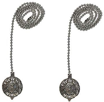 Royal Designs 24 Inch Adjustable Ceiling Fan Pull Chain Extension with Refracted Filigree Ornament - Chrome - Set of 2