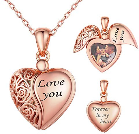 SILVERCUTE Personalised Angle Wings Pendante Medaglione Cuore d'oro rosa per le Donne Scatola per foto ala Ciondolo con Ali Apribili a Due Vie Regalo di Capodanno