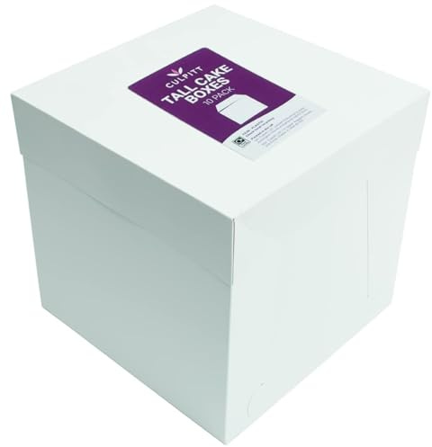 Culpitt 14 White Tall Cake Boxes - 10 Pack | 35.5 x 35.5 x 30.5cm, For 12 Cake, Easy To Assemble, Sturdy Food Safe Card, Ideal For Transporting Decorated Or Tiered Cakes