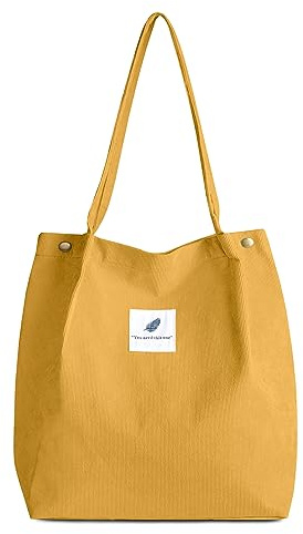 FITDON Cord Umhängetasche Damen, Groß Schultertasche Canvas Tasche Tote Handtasche für Alltag, Büro, Schulausflug und Einkauf