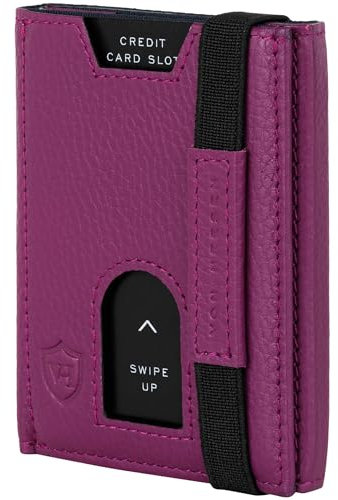 VON HEESEN Slim Wallet mit XL Münzfach & RFID-Schutz - Leder Geldbeutel - Mini Geldbörse für Herren und Damen - Kartenetui Echtleder Karten Portemonnaie klein - Kreditkartenetui Pink