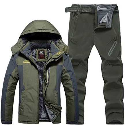 Yytcsjz Männer Ski Jacke Ski Hosen, Mode Mens Plus Size Plüsch und Verdicken Kapuze Ski Mantel Hose Ski Anzug, Outdoor Sport 2-teiliges Set, zum Skifahren und Winter Outdoor Aktivitäten