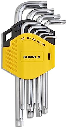 Gunpla 9 Pièces Jeu de Clé Hexagonale Torx T10-T50 Cr-V Allen Etoile Clés Hex à Long Bras Sécurité Bout Torx Trou avec Etui de Rangement pour Entretien Maison Bricolage Professionnel