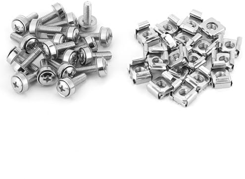 Rack Screw Nut, 20Pcs Set Captive Nut Network Cabinet Rack Screws Cage Nuts Assortment Kit Mounting Screws Hardware (M5*20),Nut, Captive Nuts (M5*20(20PCS))