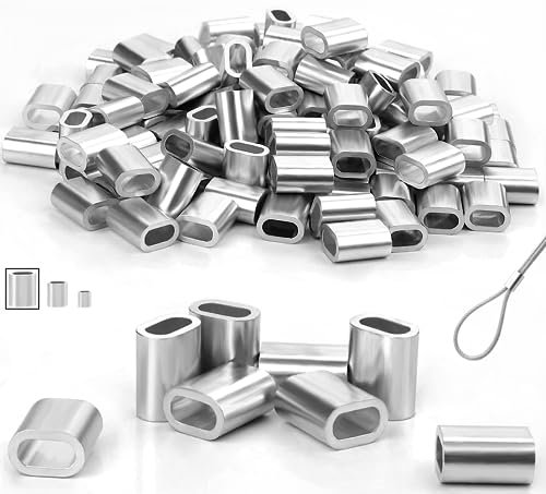 Morsetti a pressione in alluminio, 4 mm, manicotto in alluminio, morsetti ovali, 120 pezzi, manicotti in metallo, per funi, cavi, cavi in acciaio (argento)