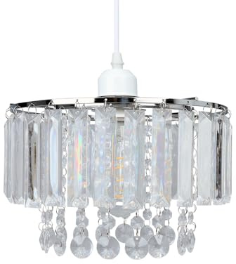 JIAHUA Modern 2 Tier Ceiling Pendant Light Shade with Clear Acrylic Jewel Effect Droplets，Non Electric Chrome Chandelier Light Shade-92401