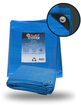 Perfect Cover Telone Impermeabile Per Esterno - Telo Di Copertura Con Occhiellato - Anti-Uv - Telo Protettivo Multiuso Per Mobili Da Giardino, Barche, Legno, Piscina, Auto - 6x10m 150 g/m², Blu