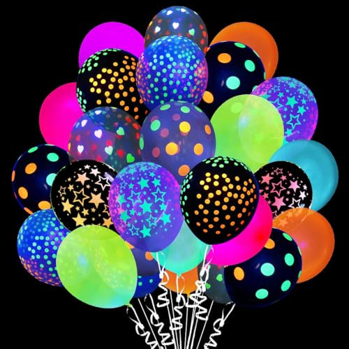 Ballon Fluorescent, 50 Pièces Ballons Néon, Ballon Fluo en Latex, Décoration de Fête Néon Lueur, Deco Fluorescent Soirée, Fournitures de Fête pour Anniversaire Mariage