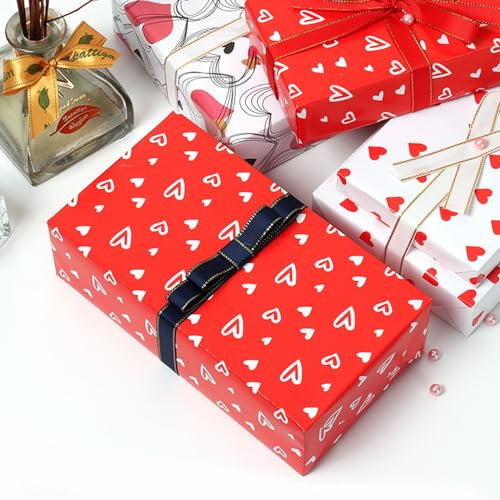 Lot de 6 rouleaux de papier cadeau en forme de cœur - 50 x 70 cm - Rouge - Pour Saint-Valentin, anniversaire, fête des mères, mariage