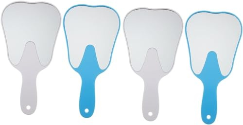 4 Pcs Tooth Shaped Mirror Makeup Mirror Handheld Mirror Portable Makeup Tools