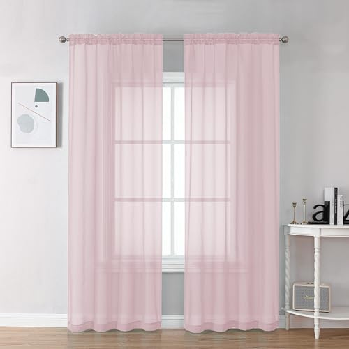 Chyhomenyc Tende trasparenti rosa cipria, lunghe 228,6 cm, 2 pannelli, filtranti della luce, morbide, ariose, eleganti, in voile, per camera da letto, soggiorno, decorazione per feste di nozze, 107 x