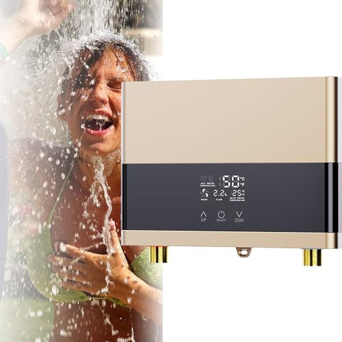 URJWAN Electric Water Heater, Under Sink Plug-In Tankless Water Heater, Tankless Electric Water Heater, Constant Temperature Anti-Scald, for Kitchen And Bathroom,Gold-220V