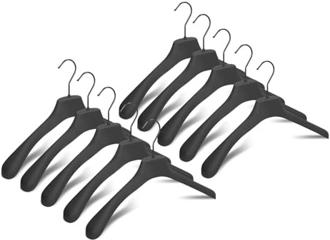 Mainetti Perchas de goma para abrigos, sudaderas, chaquetas, vestidos pesados, perchas de plástico, muletas robustas y antideslizantes, fabricadas en Italia, juego de 10 unidades (negro con gancho