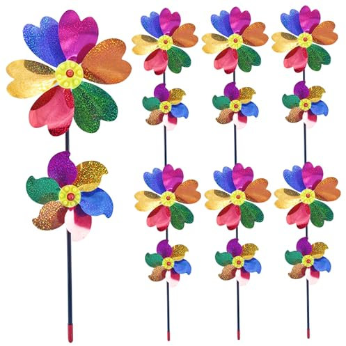 Moulins à Vent Arc en Ciel Scintillants pour Cour et Jardin 10 pièces Moulin à Vent de Jardin réfléchissant Double Couche avec piquets pour effrayer Les Oiseaux moulins à Vent pour Enfants Moulin