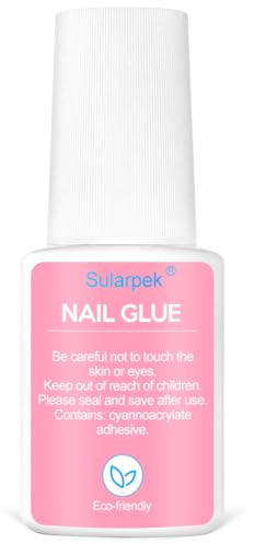 Sularpek 8ml Extra Strong Nail Glue, Brush on Nail Glue, Nail Glue with Brush for Nail Repair, Strong Nail Glue Acrylic Nail, Super Strong for Applying Artificial Nail Tips Manicure Supplies