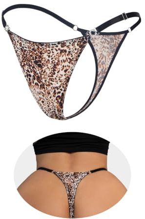ohmydear String Femme Sexy Chic Tanga Ficelle Mini String Léopard Slip Entrejambe en Coton Bikini String sans Couture sous-Vêtement Lingerie Grandes Taille G-String T-Back Ceinture Réglable