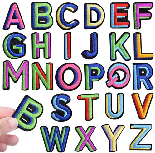 52 Stk Patches zum Aufbügeln, Aufnäher zum Aufbügeln von Buchstaben, A-Z Alphabet Applikation Stoff Bestickte Flicken, Dekorative Reparaturflicken, Aufbügeln oder Aufnähen, für Jacken Kleidung Jeans