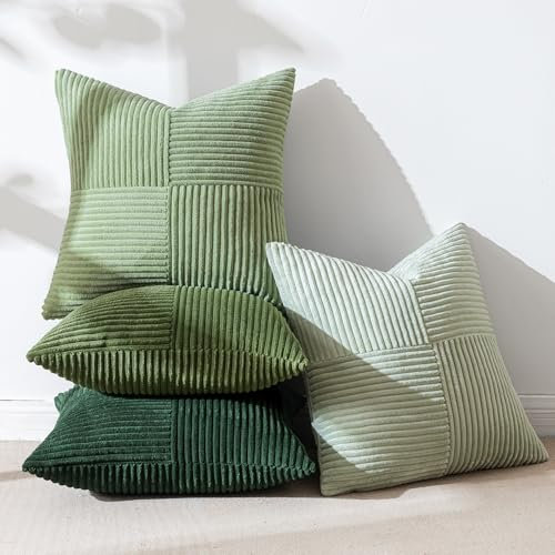 MIULEE 4er Set Kissenbezug 40x40 cm Kordsamt Sofakissen Weihnachten Patchwork Grün Serie Dekokissenhülle Zierkissenbezüge Square Zierkissen für Sofa Wohnzimmer Schlafzimmer