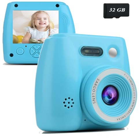 Kinderkamera Felis Digitalkamera Kinder 1080P, 2,0-Zoll-Bildschirm, 32GB Speicherkarte, USB Wiederaufladbar, Selfie, Digitalkamera Kinder für Geburtstagsgeschenk Weihnachten Schulgeschenk(Blau)