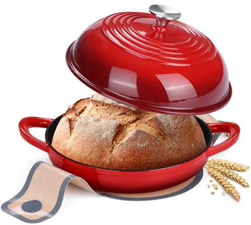 Leonyo Horno holandés para hornear pan de masa madre, horno de pan de hierro fundido esmaltado, horno de pan redondo de 6 cuartos para hornear pan, horno holandés de hierro fundido esmaltado de 10