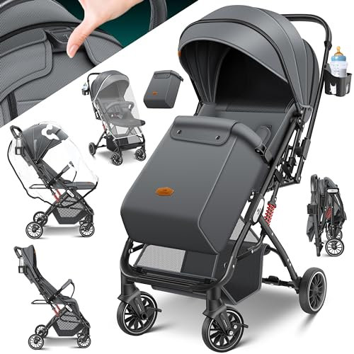 KIDIZ® Kinderwagen Kinderbuggy klappbar Liegebuggy Sportwagen Faltbar 360° Räder 5-Punkt Gurt Inkl. Fußsack, Getränkehalter, Regenabdeckung & Moskitonetz verstellbare Rückenlehne & Sonnenverdeck