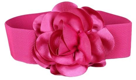 Blausky 1 Stück Elastischer Taillengürtel für Damen,Extra Großer Blumengürtel,Breiter Gürtel Vintage Hüftgürtel,Taillenumfang für 64-80 cm,Frauen Mode Cinch,Stretchy Ledergürtel für Kleid,Rot,64 cm