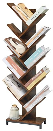 FAVOOSTY Bücherregal Baumform, Standregal 10 Ebenen Tree Desktop Holz für Wohnzimmer, Arbeitszimmer, Kinderzimmer 34.50×17.00×117.00 cm