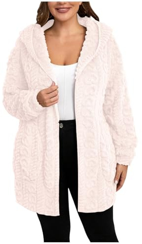 Klijuiaup Manteaux à capuche en polaire à poils longs ouverts sur le devant pour femme - Vestes chaudes d'hiver en peau de mouton - Long cardigan à capuche pour femme - Manteau en polaire Sherpa avec
