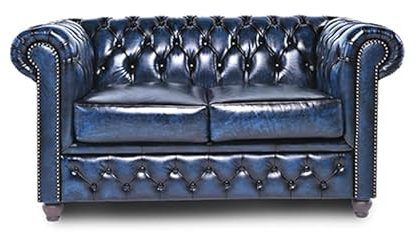 Divano originale Chesterfield a 2 posti - Modello Brighton FT | The Chesterfield Brand | Realizzato a mano in 100% vera pelle | Colori inglesi classici | Garanzia 12 anni (Antique English Blue)