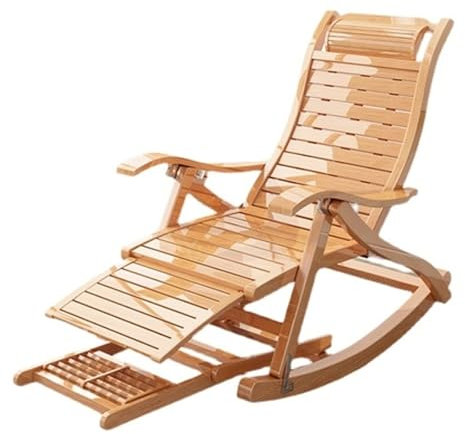 Klappbarer Schaukelstuhl, Loungesessel aus Bambus, Liegestuhl, klappbarer Schaukelstuhl für Erwachsene, Terrassenstühle, Terrassenmöbel für den Außenbereich, Wohnzimmerstühle mit Massage-Fuß