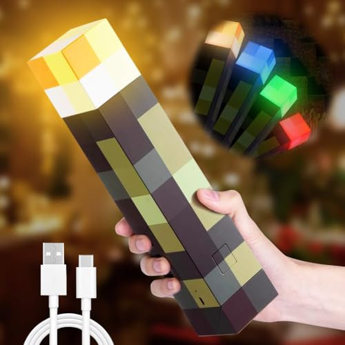 Lámpara de Pared con Antorcha 28cm con 4 Colores, Lámpara de Noche Recargable USB LED | Luz Nocturna Infantil para | Soporte de Pared o Mano Iluminación de pared regalo para niños
