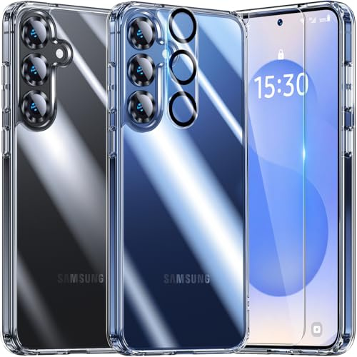 UniqueMe für Samsung Galaxy S25 Hülle - Handyhülle für Samsung Galaxy S25 Case, 5 in 1 Set Rundumschutz Schutzhülle Cover,1 Handyhülle & 2 Schutzfolie & 2 Kameraschutz - Transparent | Rundumschutz Set für Samsung Galaxy S25 Case, Schutzhülle Cover, Stoßfest Militärstandard, Anti-Kratzer, Dünn