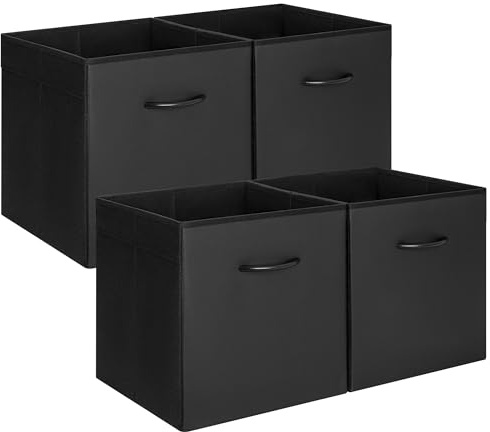 StorageWorks Black Storage Cubes, 13-inch Leather Bins with Handle, Cube Organizer Baskets for Shelves and Closet, Collapsible Storage Bins, 4-Pack
