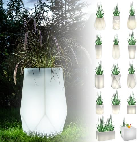 Generisch DEKOPOT Leuchtender Blumentopf Groß | Pflanzkübel geeignet für Haus, Büro, Garten, Patio, Hotel, Restaurant, Balkon und Terrasse, gemütliche Innenlampe, moderner Gartentopf (Bari)