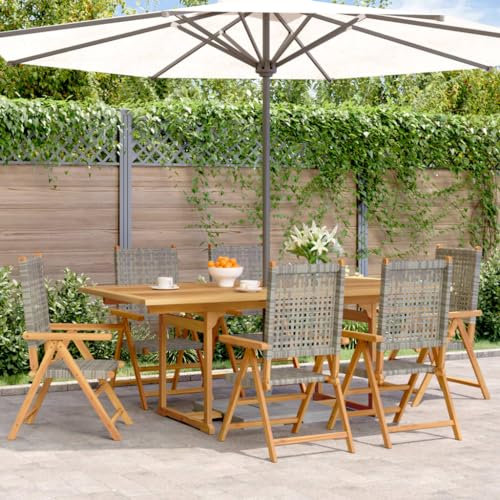 IKAYAA Sitzgruppe Garten Holz Essgruppe 6 Personen Gartenmöbel Set mit 6 Gartenstuhl Klappbar Gartenmöbel Essgruppe Gartengarnitur Holz Sitzgarnitur Balkongarnitur Gartentisch Ausziehbar