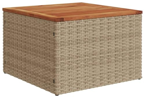Gecheer Tavolo da Giardino, Tavolino Esterno Quadrato 55x55x37 cm in Polyrattan PE e Legno Massello di Acacia con Struttura in Acciaio Verniciato a Polvere, per Esterno Cortile Patio Giardino