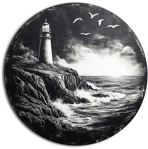 DRO Design - Leuchtturm Bild auf Leinwand 30cm Rund - Kunst-Druck auf 6mm HDF - Rund Wohnzimmer Deko Modern Wandbild Kunstdruck Bild Schlafzimmer über Bett Room Decor Geschenke Abstrakt Maritim
