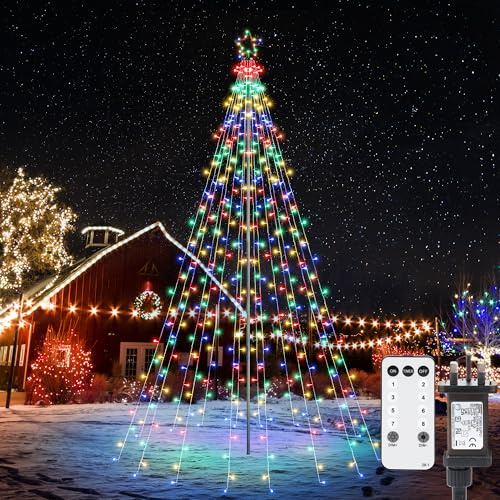iBaycon LED Christmas Tree Light Multicolor with Star Topper,3.87m x 16 String Light,568 LED Outdoor Christmas Lights 8 Modes Timer Remote,Dimmable Fairy Lights for Garden Yard Waterproof Decoration