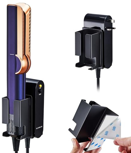 XILIMEN Hair Straightener Holder Wall Mount, Hairdryer and Straightener Holder, Adhesive Straightener Stnad, Flat Iron Holder for Bathroom, Hair Tool Holder, Curling Iron Storage (Black)