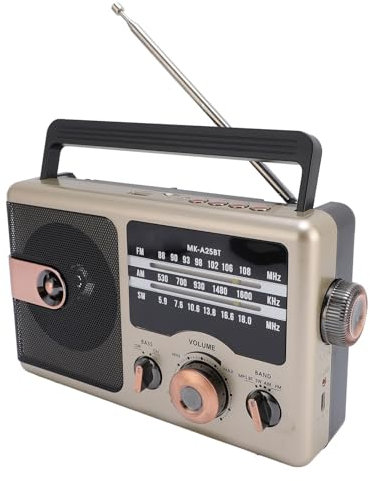 Radio AM FM Portable 4 en 1, Lecteur MP3 à Ondes Courtes, Haut-Parleur Bluetooth sans Fil, Compatible avec Cartes SD, Clés USB, Radios Rechargeables USB C pour la Maison la (Gold)