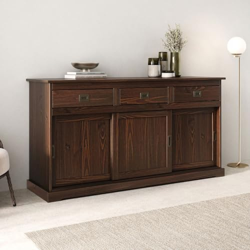 IDIMEX Anrichte Savona Sideboard Kommode Kieferkommode mit 3 Türen und 3 Schubladen, Massivholz, Nussbaumfarben