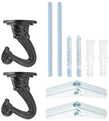 PATIKIL Swag Hooks, 2 Pcs Heavy Duty Ceiling Hooks with Hardware Installation Wall Fixing Ceiling Hangers for Hanging Plants Chandeliers, Black