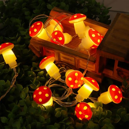 ENLACE LED Mushroom Fairy Lights, 1.5 m, 10 LED Toadstool Fairy Lights, Battery Operated, Warm White Mushroom Fairy Lights for Indoor, Outdoor, Garden, Bedroom, Party, Christmas, Balcony