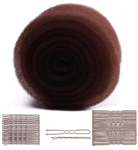 Hair Sponge for Updo, Hair Bun Donut & Volume Bumps Tool, 70 Inch Hair Padding with 70 Bobby Pins, Styling Clip Accessories for Women, Lady, Girl (Dark Brown)