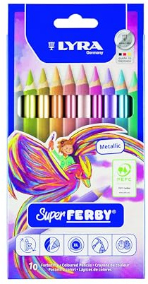 LYRA Super Ferby Stifte metallic Farben lackiert Kartonetui 12 Stk. | Holzbuntstifte, dreikant, lackiert, Mine 6,3mm, sortierte Farben, metallic