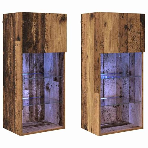 Gecheer Wandmontierte TV-Schränke 2 pcs Altholz 40,5 x 30 x 90 cm, Moderne Wohnzimmerset Schrankwand Wohnwand für Wohnzimmer Büro Loft-Wohnungen882955
