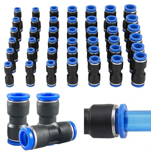 80 Pcs Pneumatic Connector Set, Straight Push-in Quick Connect Fittings for Air Tubing (4/6/8/10/12/14/16mm), Airtight for Air and Water, Plastic Quick-Release Connectors for Compressed Air Systems